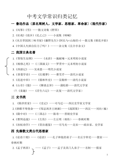 中考文学常识归类记忆