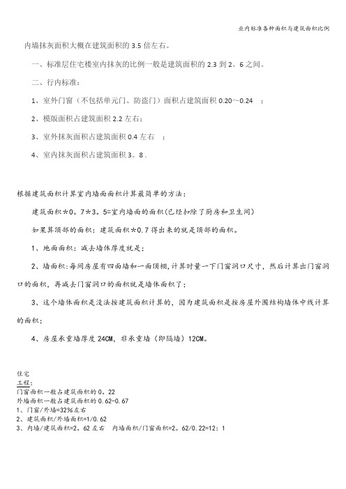 业内标准各种面积与建筑面积比例