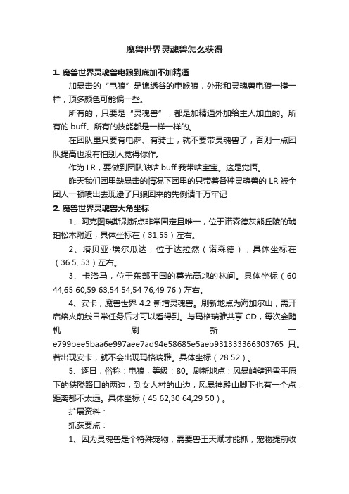 魔兽世界灵魂兽怎么获得