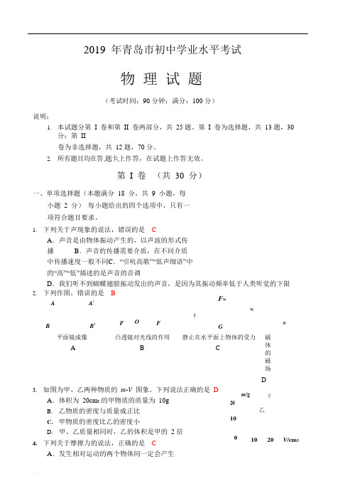 2019年山东省青岛市(初中学业水平考试)中考物理试题(WORD版,有参考解析)
