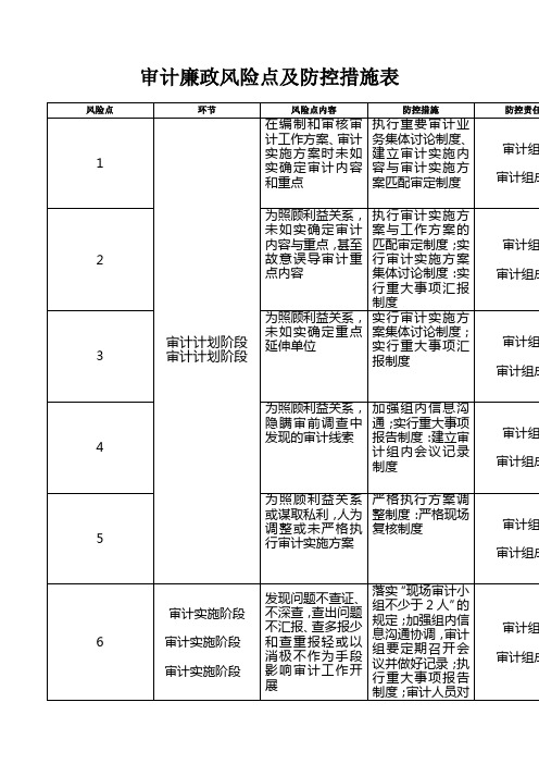 审计廉政风险点及防控措施表