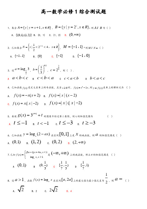 高一数学必修1综合测试题