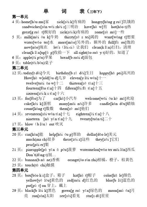 EEC英语三年级(下)单词表注音提示
