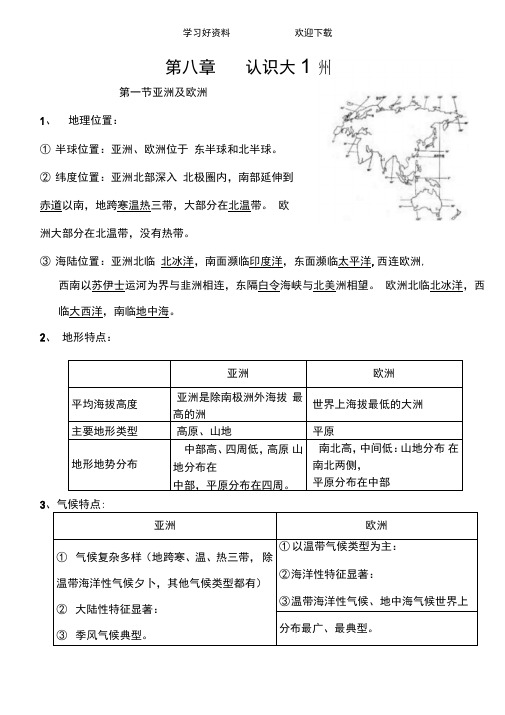 湘教版七年级地理下册复习提纲(附图版)