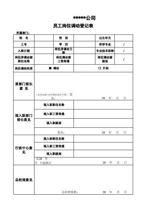 员工岗位调动登记表