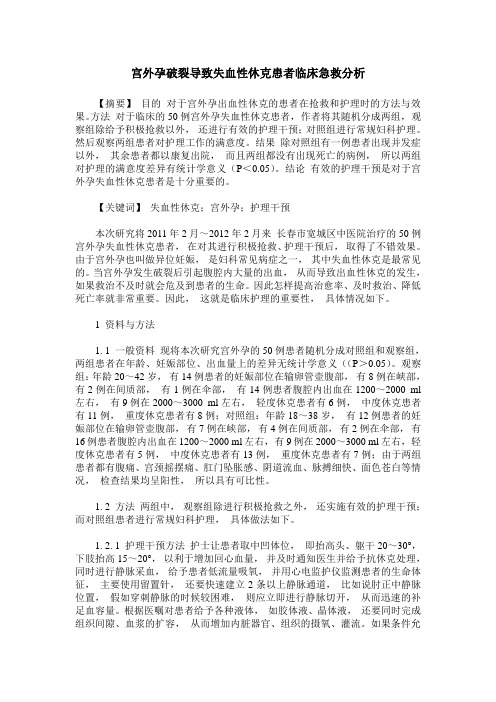 宫外孕破裂导致失血性休克患者临床急救分析