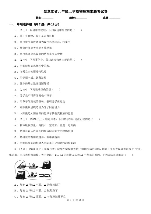 黑龙江省九年级上学期物理期末联考试卷