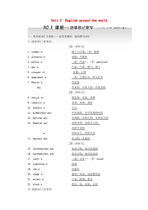 高考英语一轮复习 Unit 2 English around the world讲义 新人教版必修1