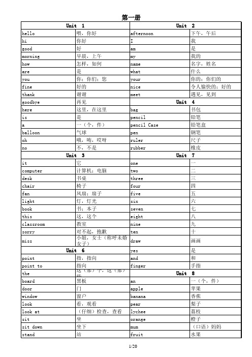 深圳版小学1-6年级英语词汇表