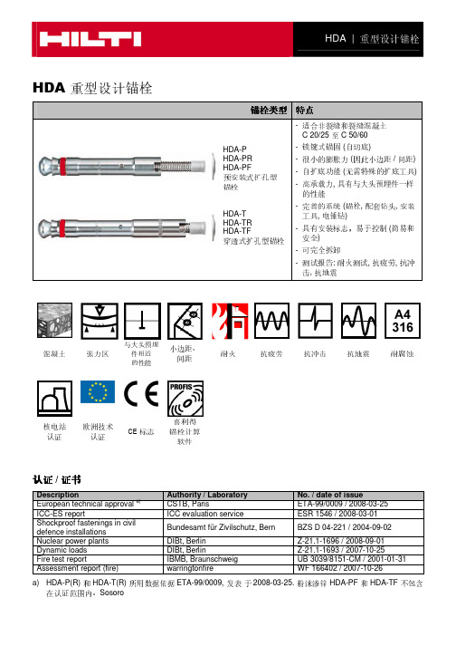 HDA重型设计锚栓
