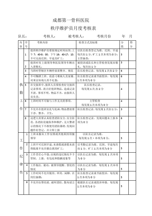 秩序维护员考核表