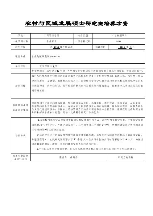 中南财经政法大学研究生培养方案-专业型硕士-农村与区域发展