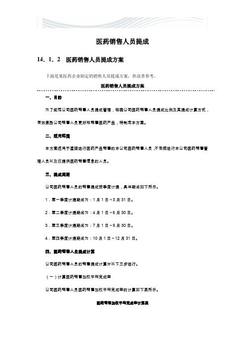 医药销售人员提成(附参考比例)【精品文档】