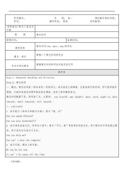 初一英语_情态动词can_must_may地用法
