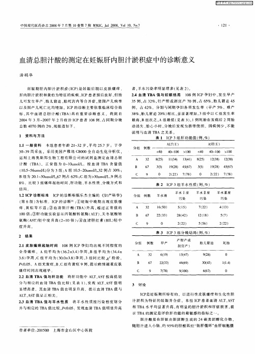 血清总胆汁酸的测定在妊娠肝内胆汁淤积症中的诊断意义