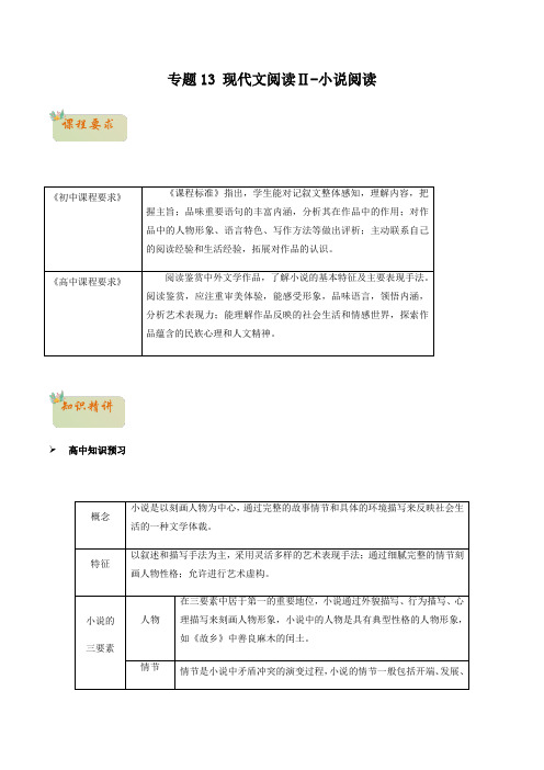 专题13 现代文阅读Ⅱ-小说阅读_-2021年初升高语文无忧衔接(统编版)(解析版)