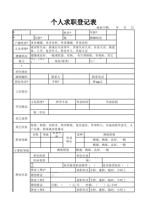 个人求职登记表