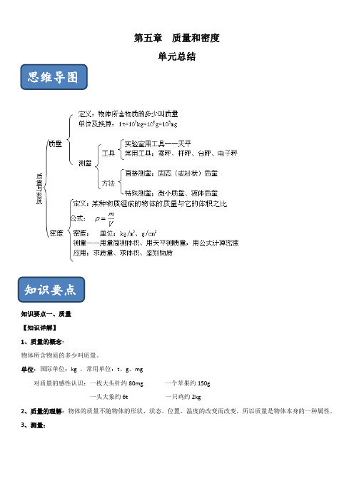 沪科版物理第5章专题5.6 质量和密度 单元总结【解析版】