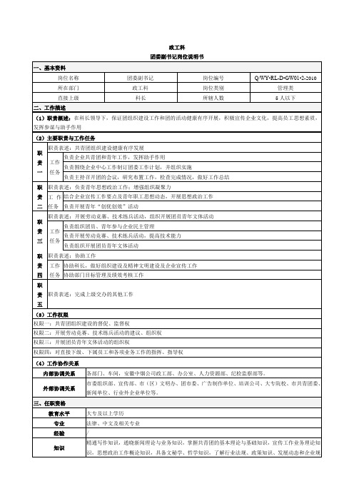 团委副书记岗位说明书