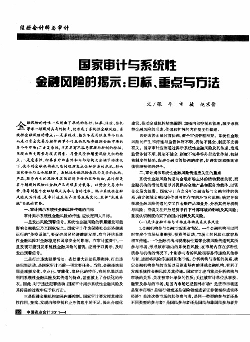 国家审计与系统性金融风险的提示：目标、重点与方法