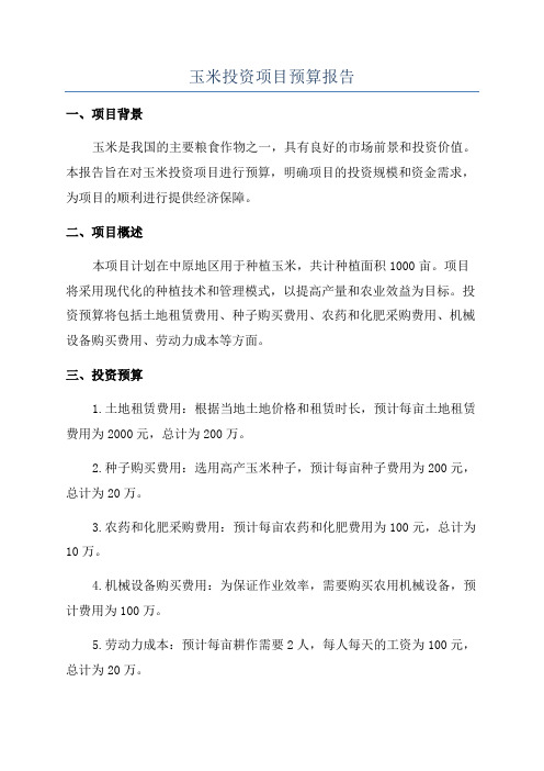 玉米投资项目预算报告