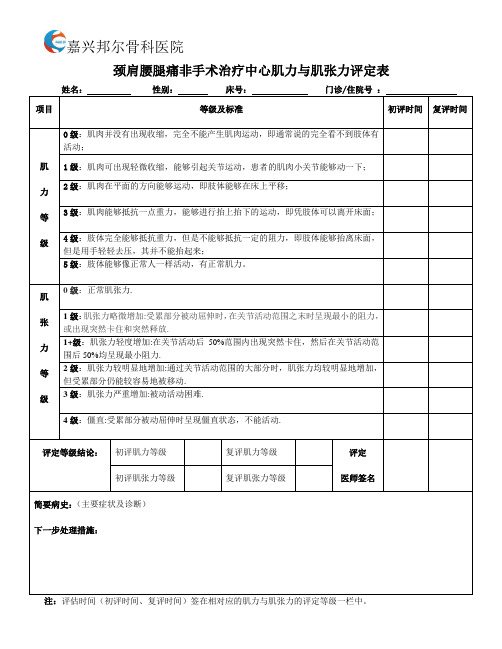 肌力与肌张力评定表