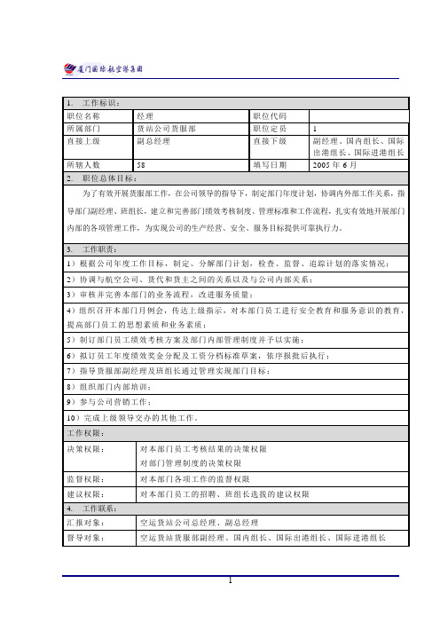 太和-厦门航空港—货服部经理职位描述—D