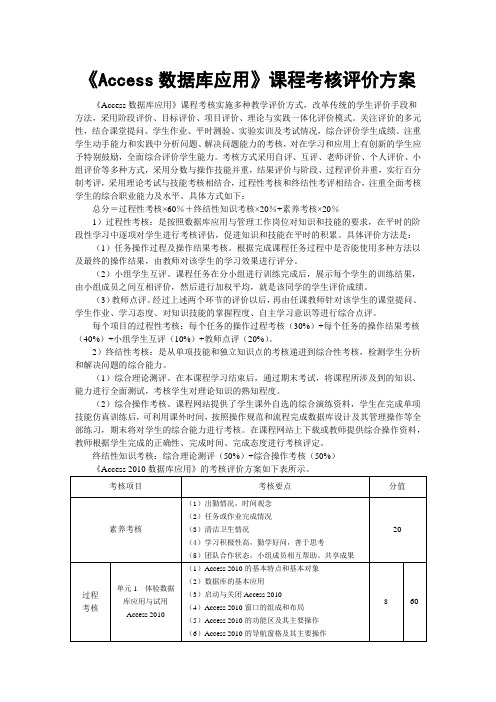 1007《Access2010数据库应用》课程考核评价方案