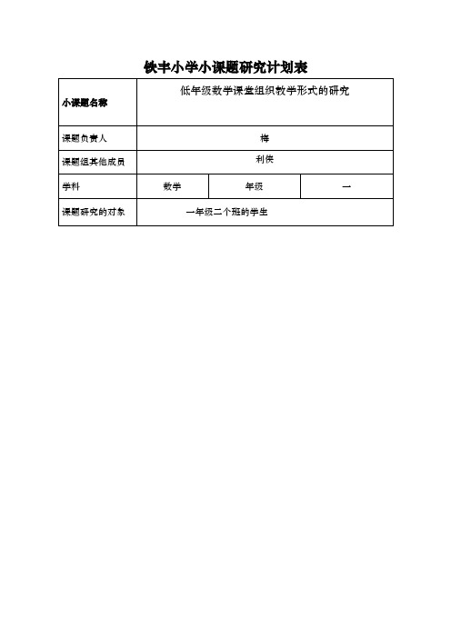 一年级数学小课题研究计划表1