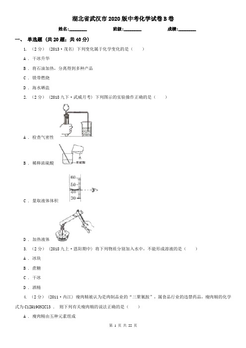 湖北省武汉市2020版中考化学试卷B卷