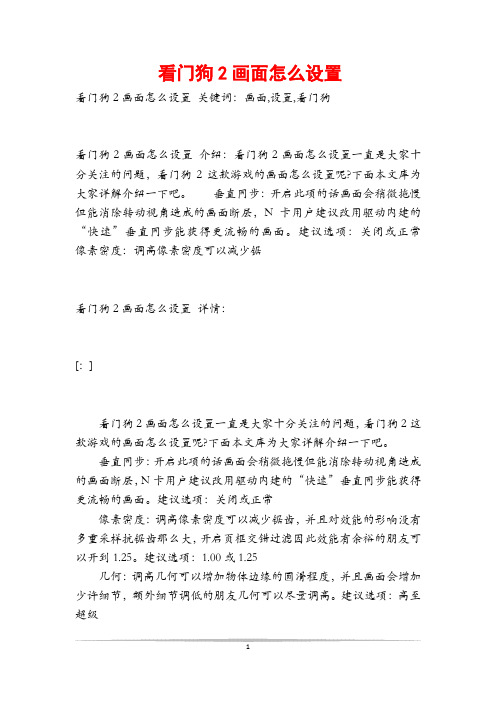 看门狗2画面怎么设置