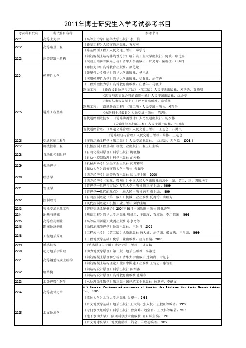 2011年长安大学博士入学考试参考书