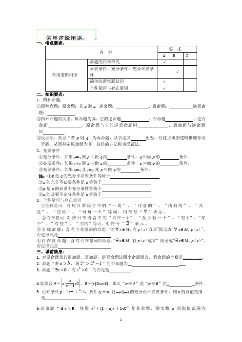 海门市包场高级中学2014届高三数学教学一体化讲义命题及其关系