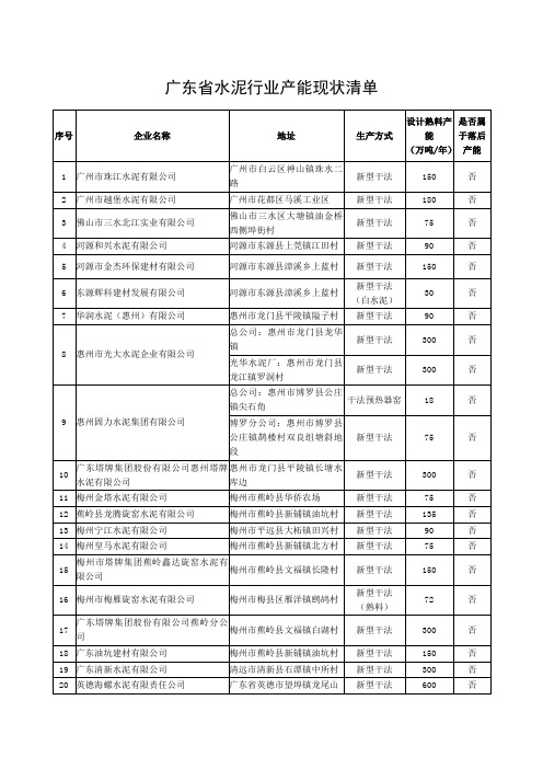 广东省水泥行业产能现状清单.doc