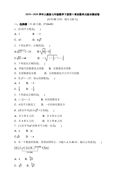 2019—2020学年人教版七年级数学下册第六章实数单元综合测试卷(含答案)