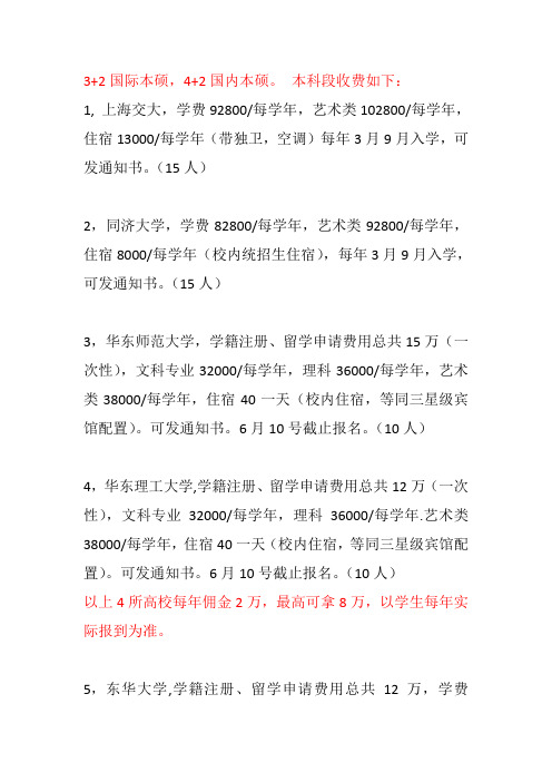 本硕项目收费及佣金