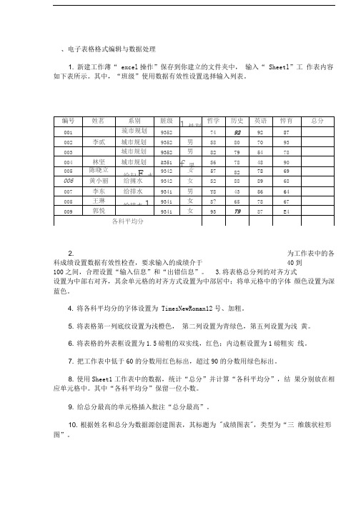 计算机等级考试二级officeexcel练习题