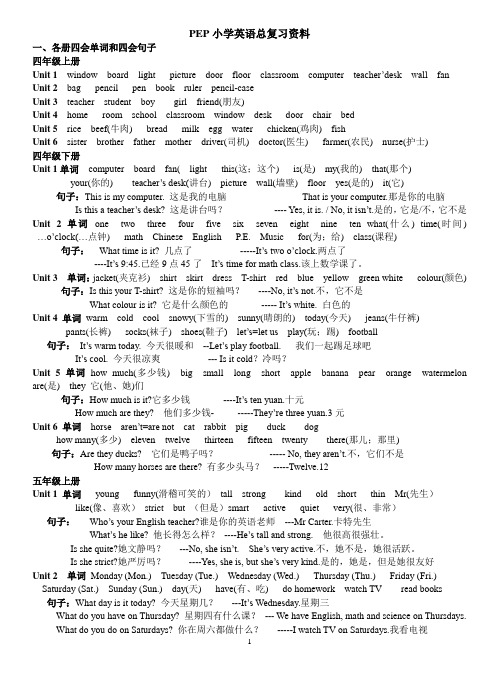 PEP小学英语总复习资料(打印)