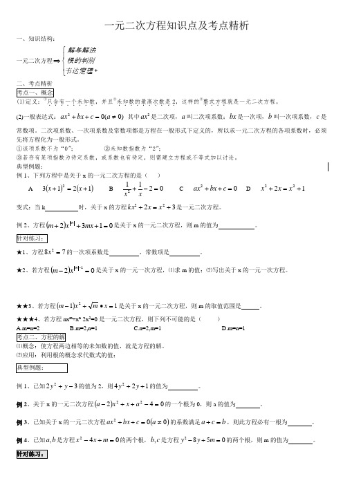 一元二次方程知识点及考点精析