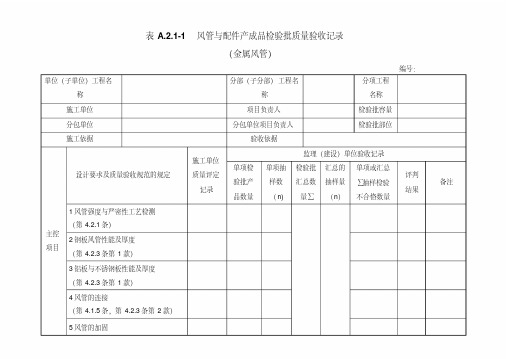 《通风与空调工程施工质量验收规范》检验批表格