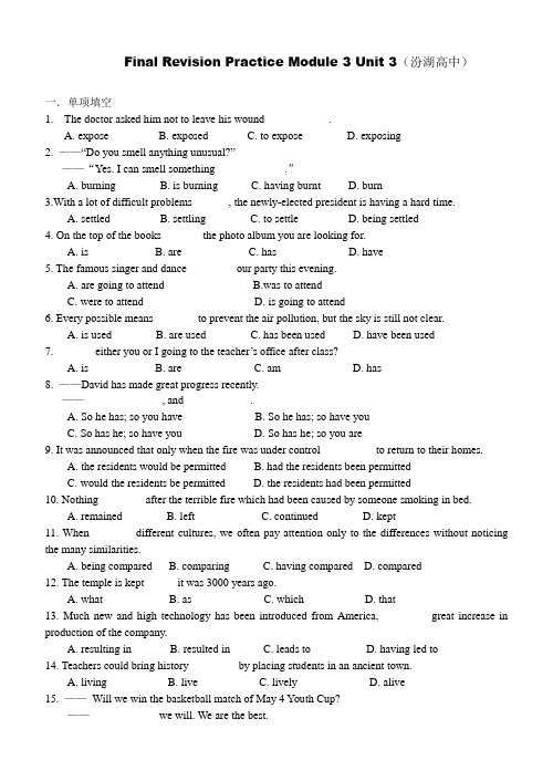 牛津译林版高中英语必修四        Final Revision Practice Module 3 Unit 3