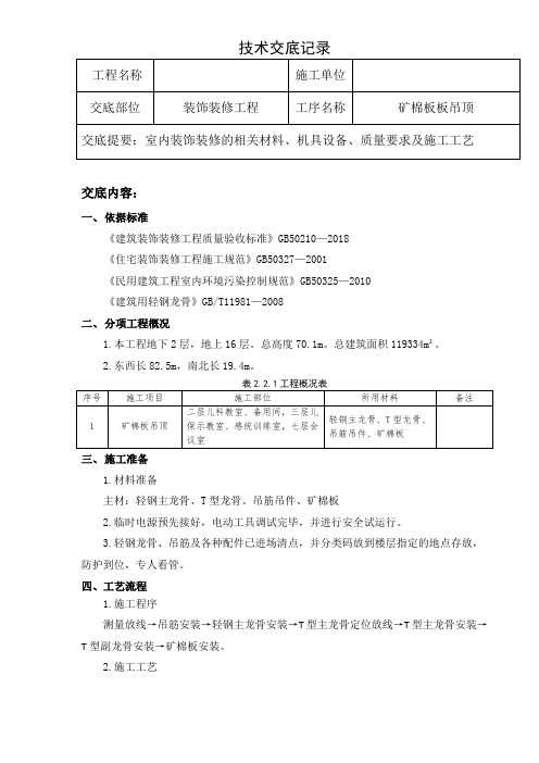 室内装饰矿棉板吊顶技术交底