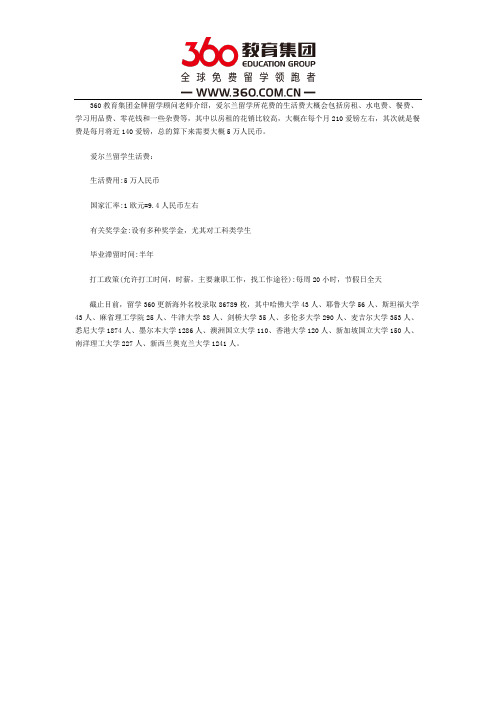 爱尔兰留学生生活费多少