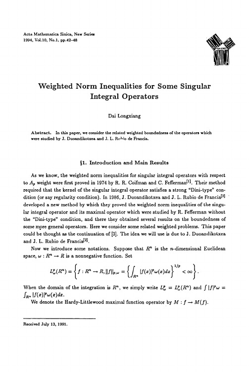 (1994)Weighted norm inequalities for some singular integral operators
