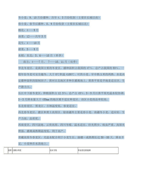 高中地理农作物及我国主要农业区