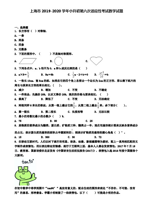 上海市2019-2020学年小升初第六次适应性考试数学试题