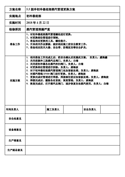 初冷器蒸汽管道更换方案