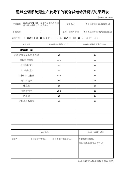 鲁TK-045.2-通风空调系统无生产负荷下的联合试运转及调试记录附表