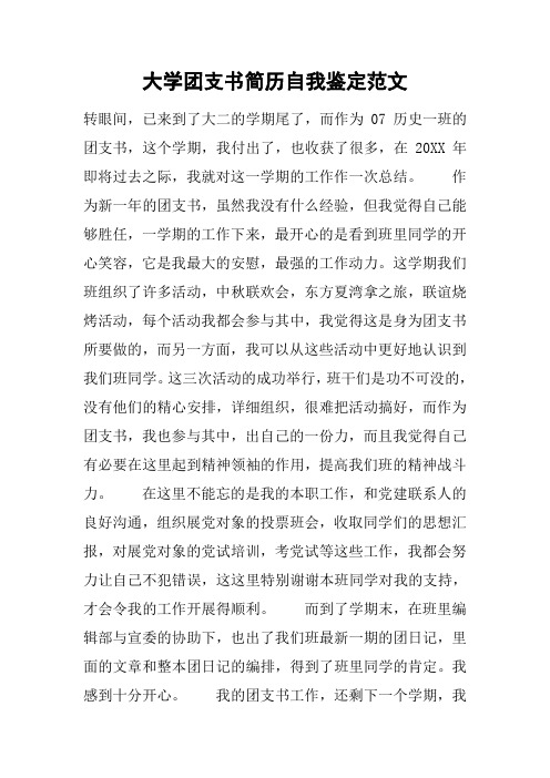 大学团支书简历自我鉴定范文[工作范文]