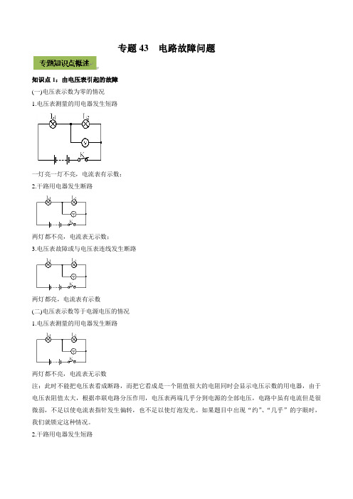 中考物理复习资料-电路故障中考问题(教师版含解析)